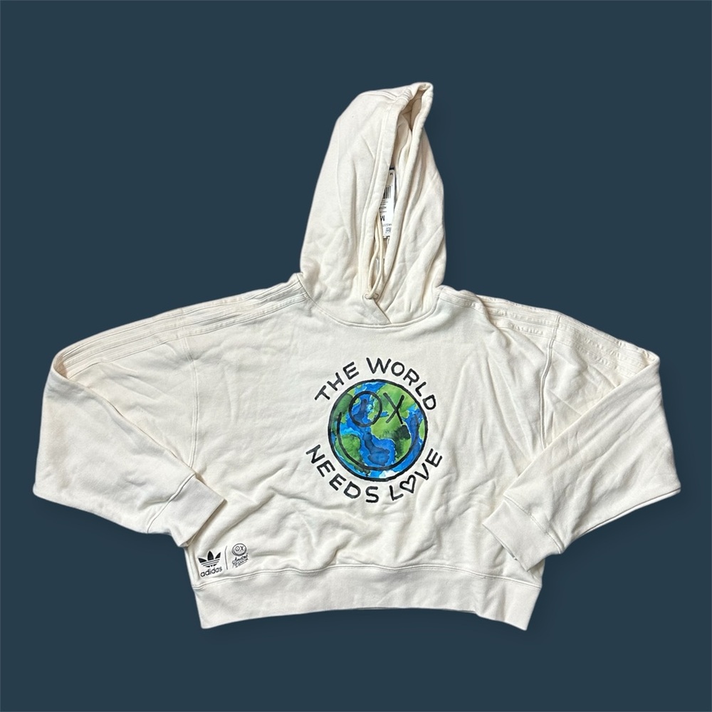 Adidas Cream Hoodie with Earth Graphic “THE WORLD NEEDS LOVE Andre Saraiva